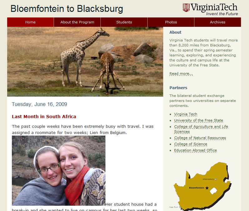 Bloemfontein to Blacksburg blog (2009)